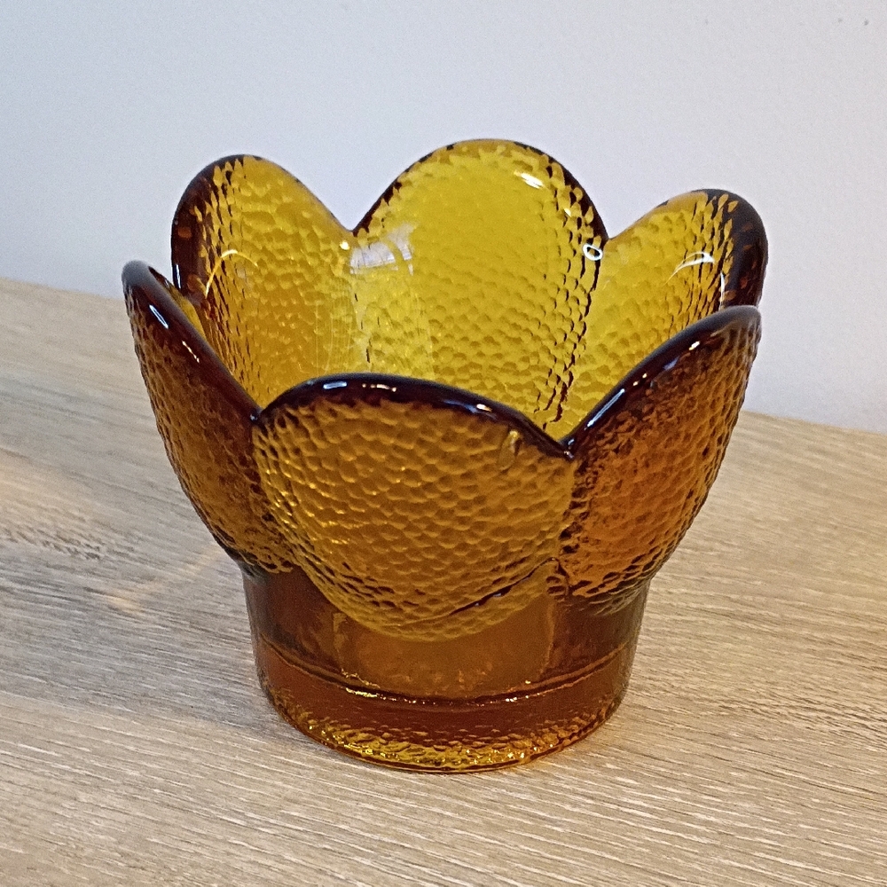 Viking Amber Gold Pressed Flower Tea Light Holder